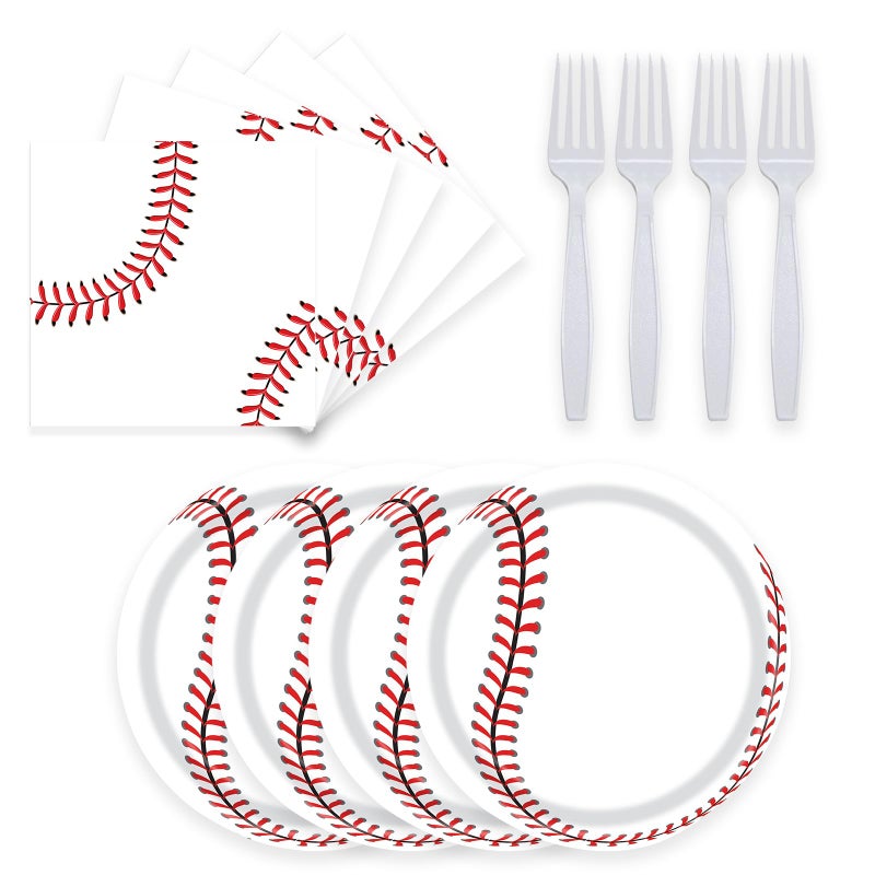 KFJBPB 72 Pcs Baseball Paper Plates and Napkins - Disposable Party Plates and Napkins Tableware Set for Sports Theme Birthday Party  Baby Shower - Serves 24 - Image 1