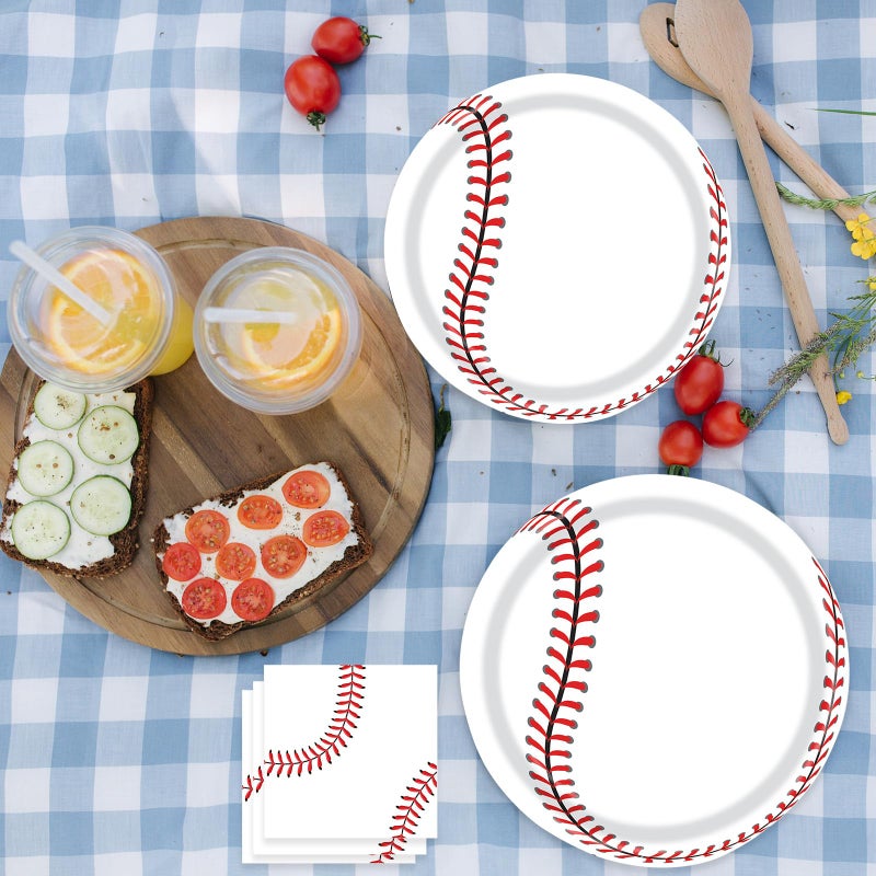 KFJBPB 72 Pcs Baseball Paper Plates and Napkins - Disposable Party Plates and Napkins Tableware Set for Sports Theme Birthday Party  Baby Shower - Serves 24 - Image 5