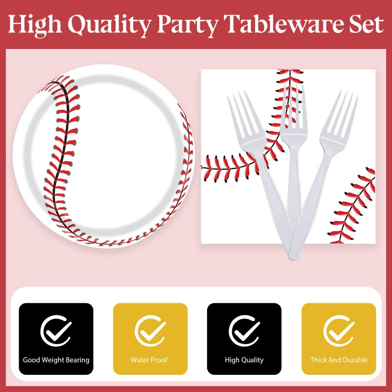 KFJBPB 72 Pcs Baseball Paper Plates and Napkins - Disposable Party Plates and Napkins Tableware Set for Sports Theme Birthday Party  Baby Shower - Serves 24 - Image 3