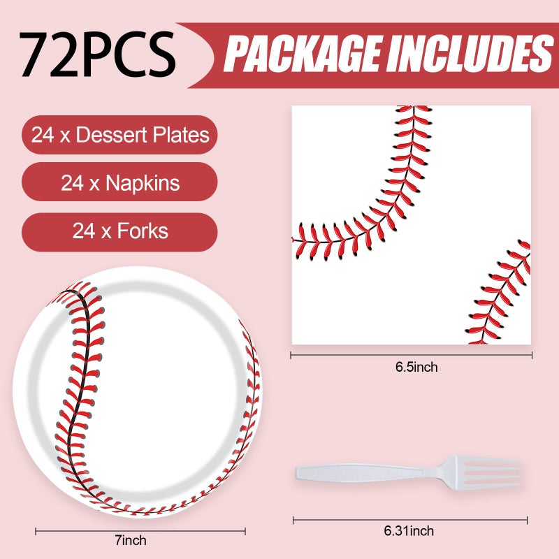 KFJBPB 72 Pcs Baseball Paper Plates and Napkins - Disposable Party Plates and Napkins Tableware Set for Sports Theme Birthday Party  Baby Shower - Serves 24 - Image 2