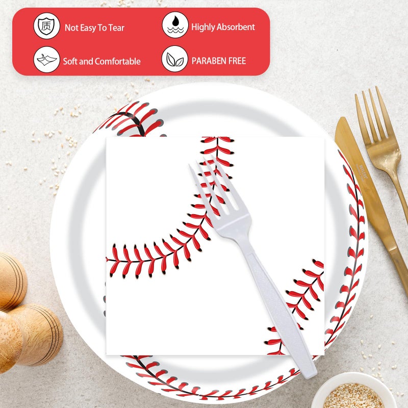 KFJBPB 72 Pcs Baseball Paper Plates and Napkins - Disposable Party Plates and Napkins Tableware Set for Sports Theme Birthday Party  Baby Shower - Serves 24 - Image 4