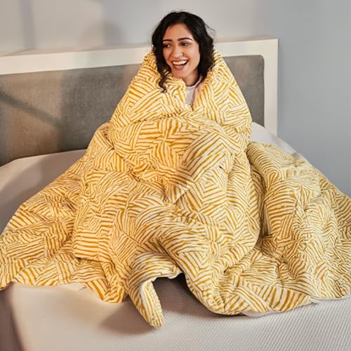 SleepyCat Luxurious All Season Reversible Printed Comforter - 200 TC | Hotel Like Feel with Down Alternative Lightweight Microfiber Fill, Double Size 90x100 Inches (Mustard Mosaic) - Image 1