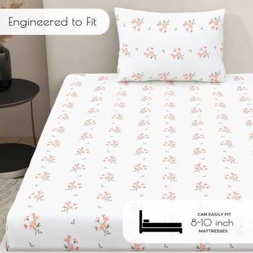 Plumora Single Bed Cotton Bedsheet with 1 Pillow Cover, 100% Pure Cotton Single Bedsheet 60×90 Inches, 240 TC Soft Breathable Floral Bed Sheet – (Citrus Breeze) - Image 4