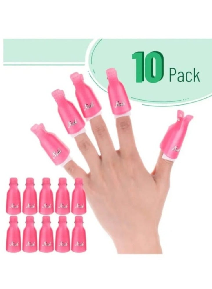 خاجول مشابك ازالة طلاء الاظافر 10 قطعة من الاكريليك والبلاستيك مع غطاء قابل للازالة بالنقع لازالة طلاء الاظافر الجل بالاشعة فوق البنفسجية، اداة تنظيف وتنظيف، زهري - Image 1
