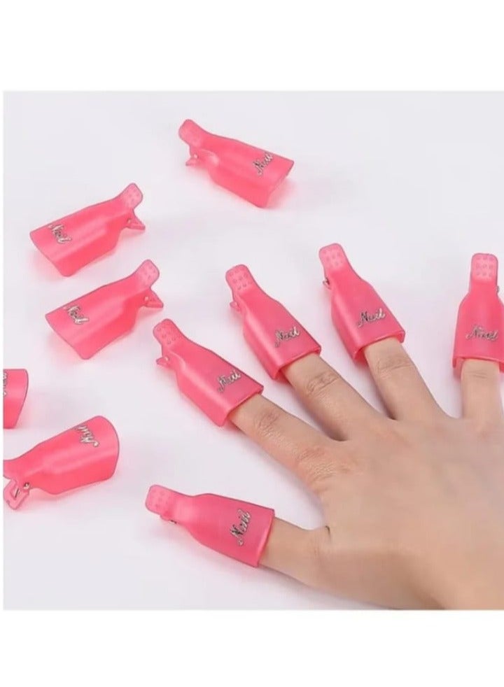 خاجول مشابك ازالة طلاء الاظافر 10 قطعة من الاكريليك والبلاستيك مع غطاء قابل للازالة بالنقع لازالة طلاء الاظافر الجل بالاشعة فوق البنفسجية، اداة تنظيف وتنظيف، زهري - Image 2