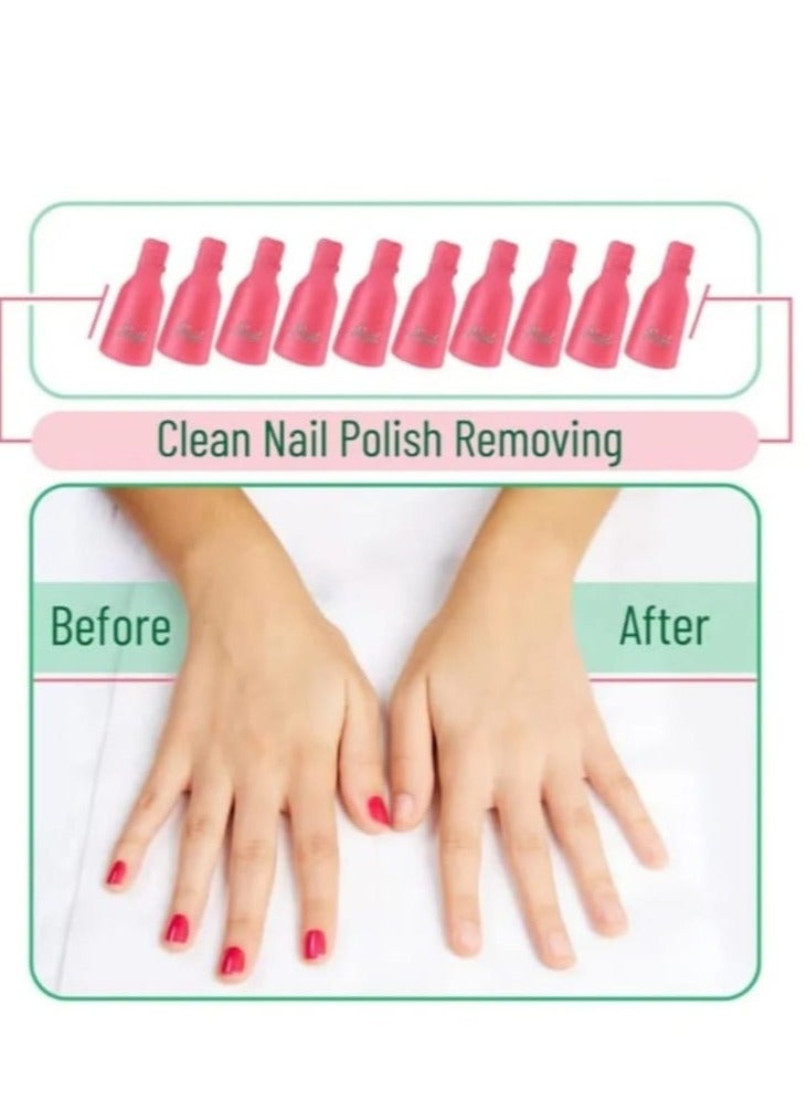 خاجول مشابك ازالة طلاء الاظافر 10 قطعة من الاكريليك والبلاستيك مع غطاء قابل للازالة بالنقع لازالة طلاء الاظافر الجل بالاشعة فوق البنفسجية، اداة تنظيف وتنظيف، زهري - Image 3