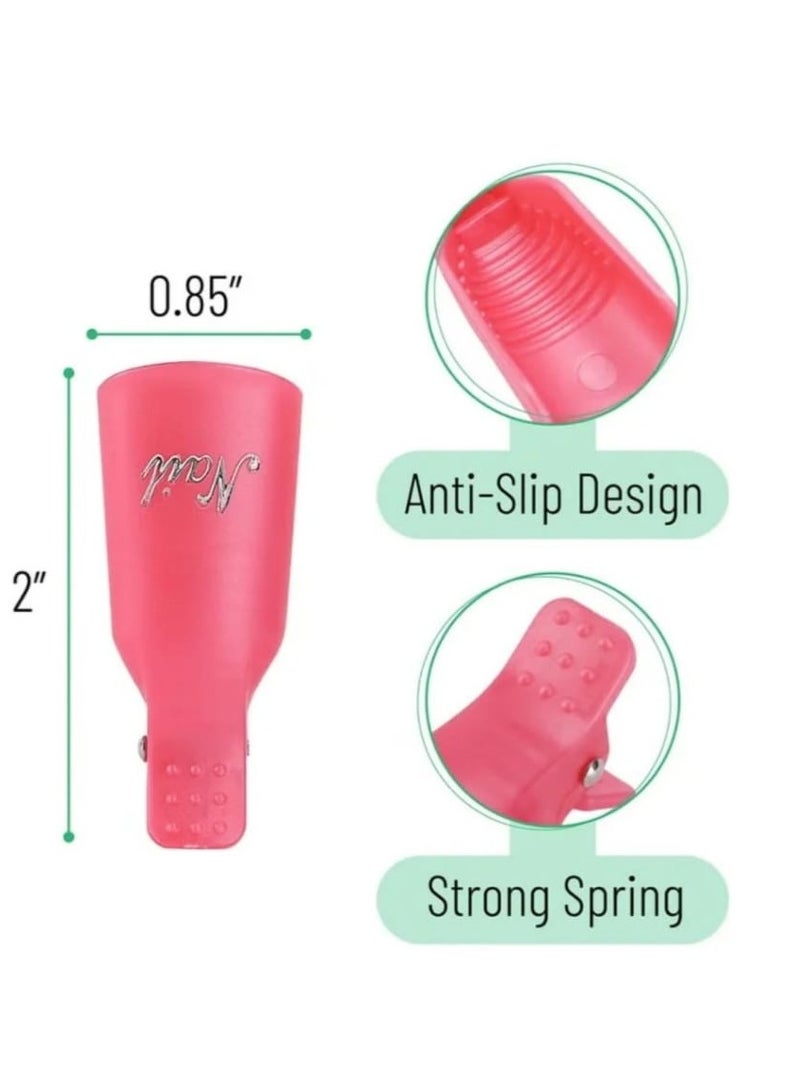 خاجول مشابك ازالة طلاء الاظافر 10 قطعة من الاكريليك والبلاستيك مع غطاء قابل للازالة بالنقع لازالة طلاء الاظافر الجل بالاشعة فوق البنفسجية، اداة تنظيف وتنظيف، زهري - Image 4