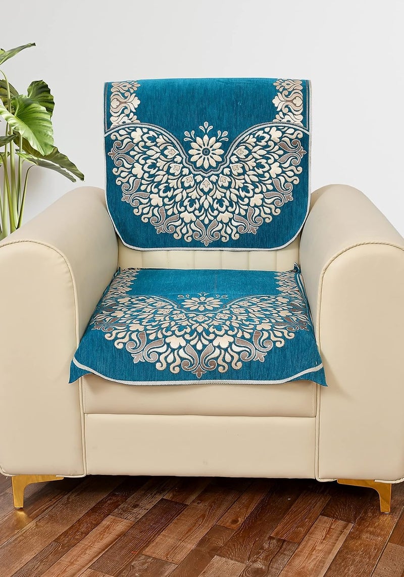 Dazzling DECOR Velvet Sofa Cover for Single Seater, Geometric Pattern, 58 x 69 cm, Anti-Slip, Washable, 2 Pieces (Sky 4) - Image 2