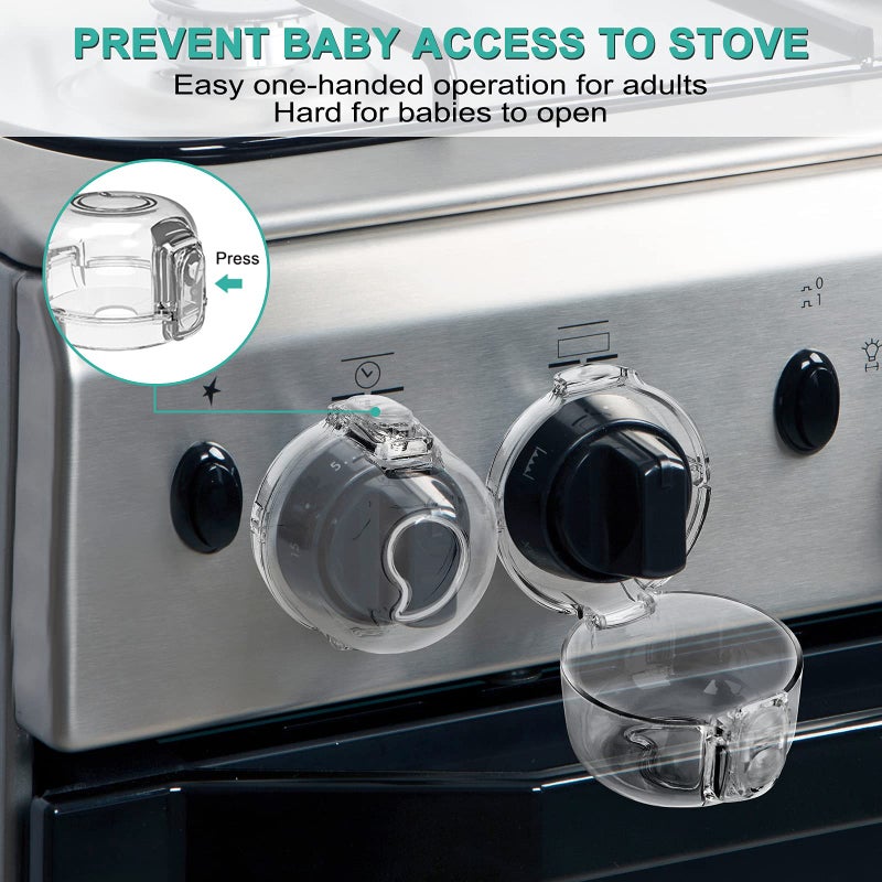 GRENFU Mom's Choice Gold Awards Winner - Stove Knob Covers for Child Safety (5 + 1 Pack) Double-Key Design and Upgraded Universal Size Gas Knob Covers Clear View Childproof Oven Knob Covers for Kids and Pets - Image 2