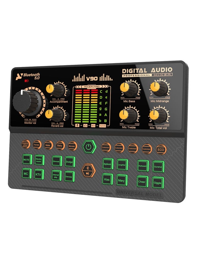 V90 Sound Card Mixer, Voice Changer, Mobile Phone, Computer, Live Streaming, Karaoke Recording, Recording Sound Effects, Bluetooth Accompaniment - Image 3