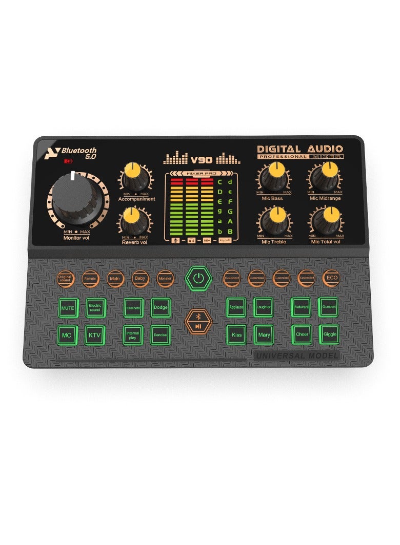 V90 Sound Card Mixer, Voice Changer, Mobile Phone, Computer, Live Streaming, Karaoke Recording, Recording Sound Effects, Bluetooth Accompaniment - Image 2
