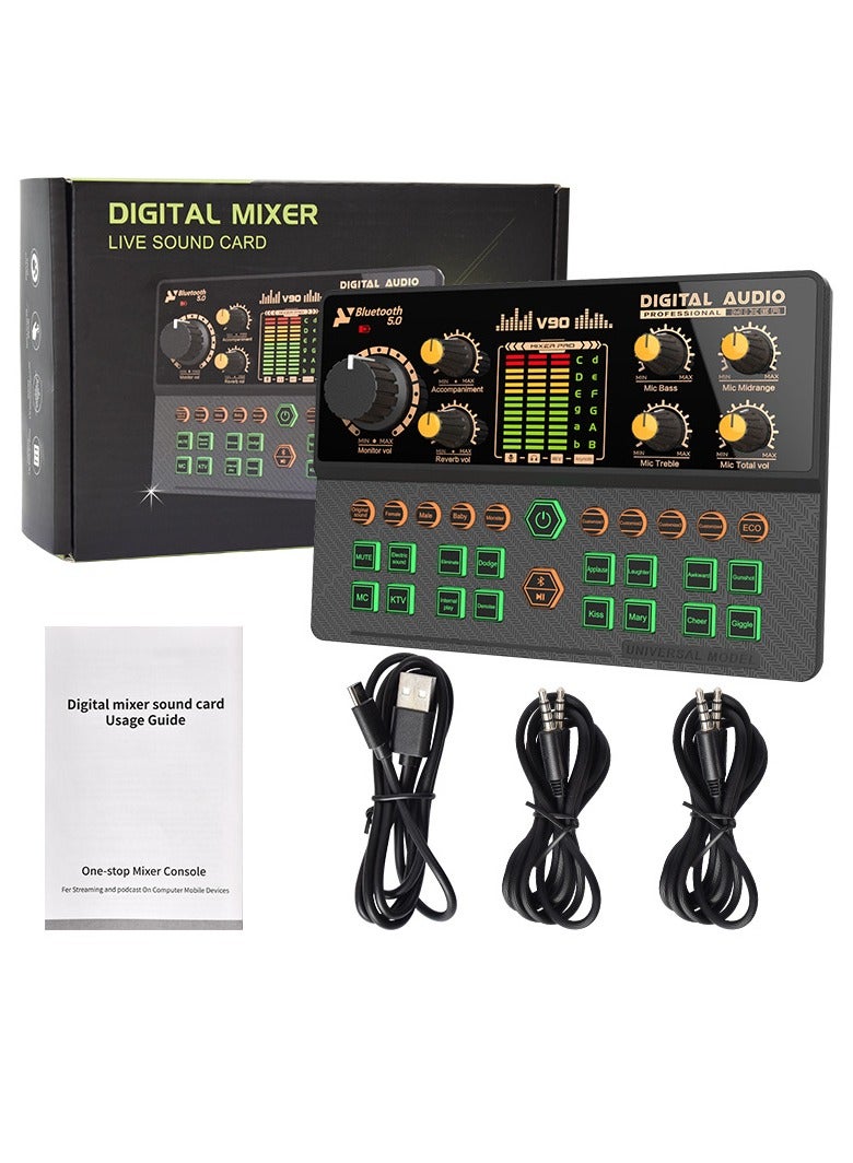 V90 Sound Card Mixer, Voice Changer, Mobile Phone, Computer, Live Streaming, Karaoke Recording, Recording Sound Effects, Bluetooth Accompaniment - Image 1