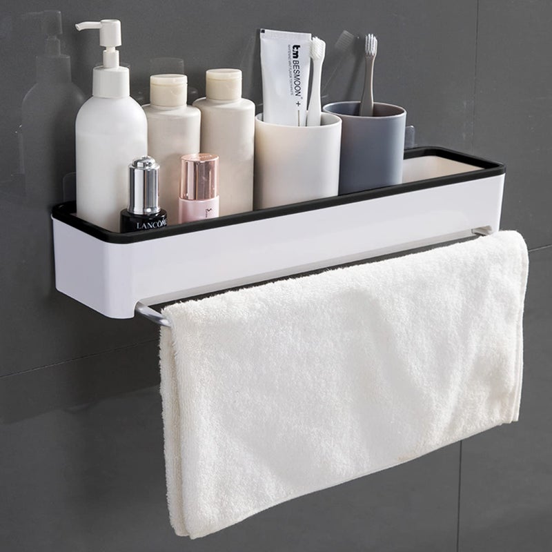 HOKIPO Magic Sticker Series Plastic Kitchen and Bathroom Shelf with Towel Napkin Holder, 41.5x10x7 cm - (NEW-AR2806),White - Image 1