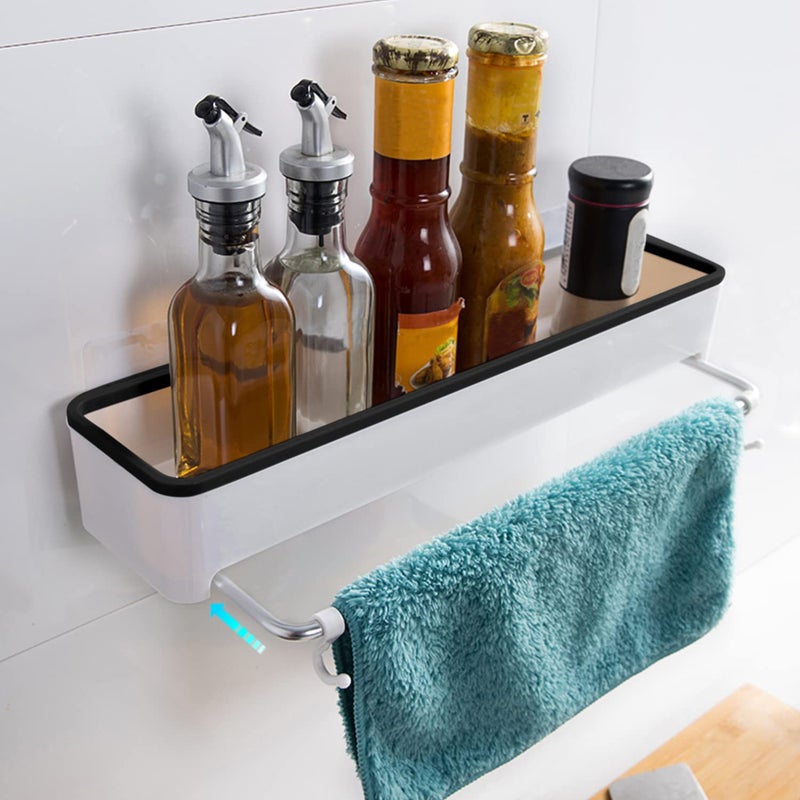 HOKIPO Magic Sticker Series Plastic Kitchen and Bathroom Shelf with Towel Napkin Holder, 41.5x10x7 cm - (NEW-AR2806),White - Image 3