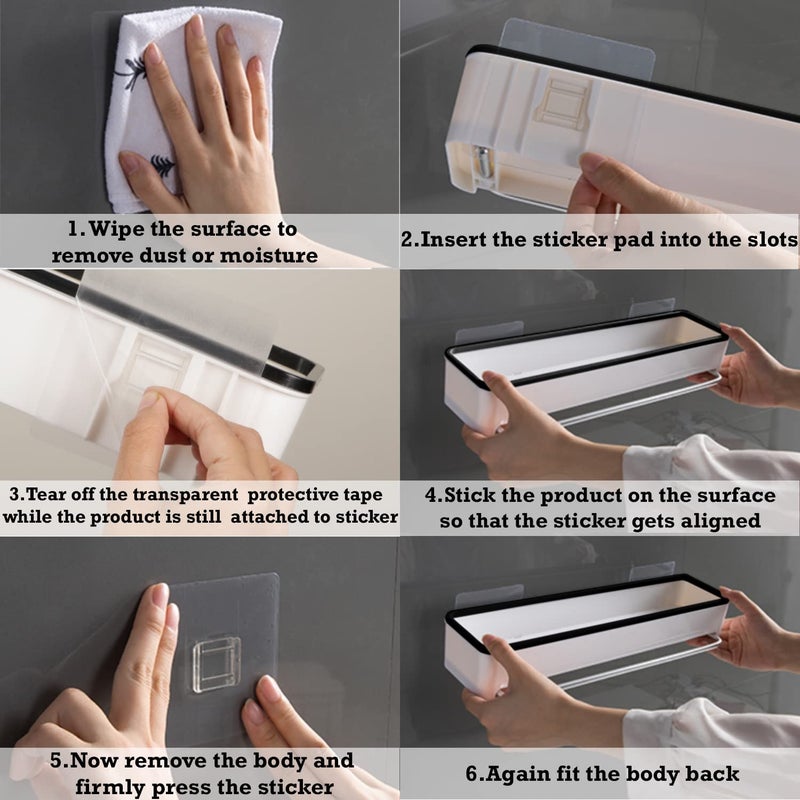 HOKIPO Magic Sticker Series Plastic Kitchen and Bathroom Shelf with Towel Napkin Holder, 41.5x10x7 cm - (NEW-AR2806),White - Image 4