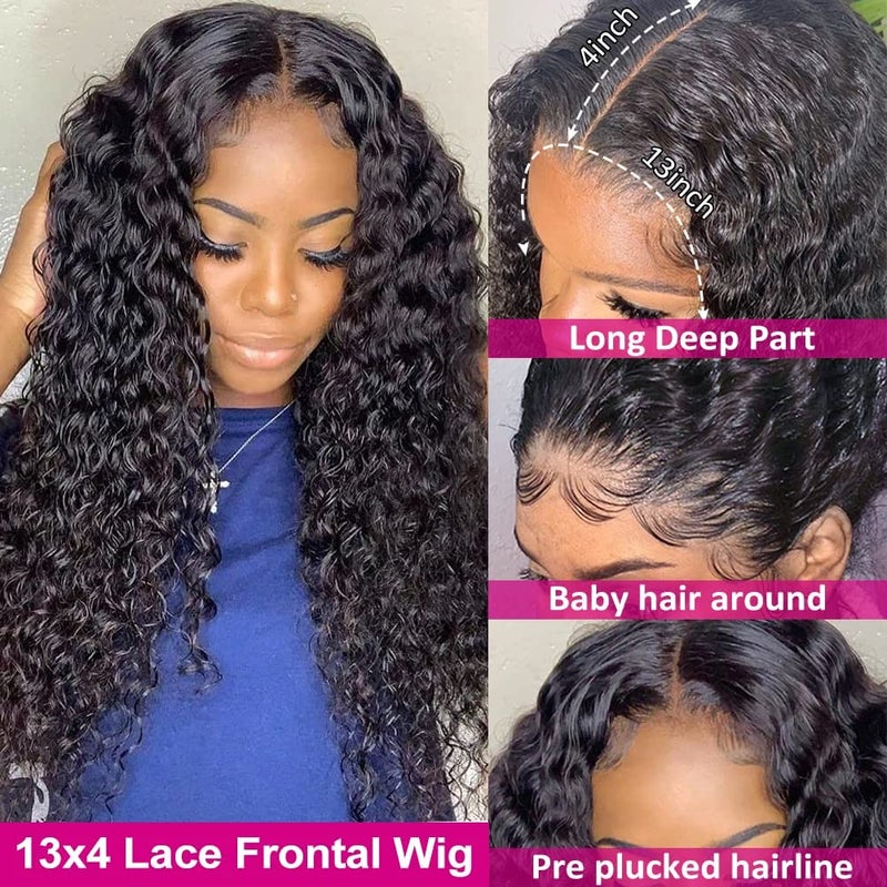 Pizazz 220% Density Deep Wave Human Hair Wigs for Black Women 13x4 Glueless HD Transparent Lace Front Wigs Human Hair With Baby Hair Natural Color(16 Inch) - Image 3