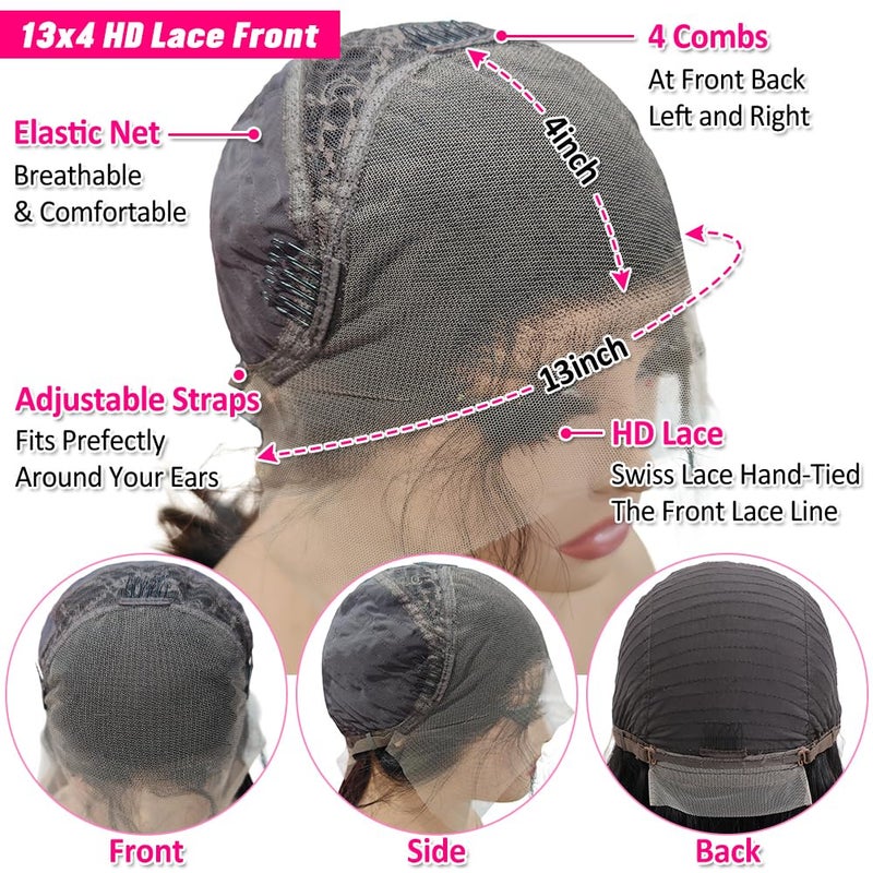 Pizazz 220% Density Deep Wave Human Hair Wigs for Black Women 13x4 Glueless HD Transparent Lace Front Wigs Human Hair With Baby Hair Natural Color(16 Inch) - Image 5