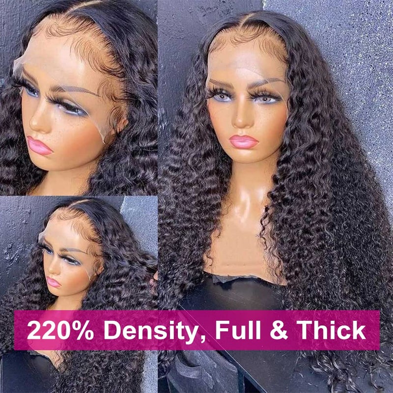 Pizazz 220% Density Deep Wave Human Hair Wigs for Black Women 13x4 Glueless HD Transparent Lace Front Wigs Human Hair With Baby Hair Natural Color(16 Inch) - Image 2