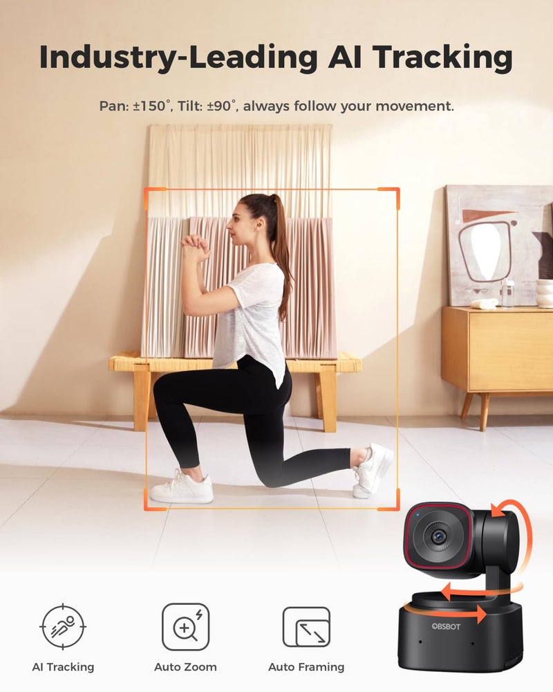 OBSBOT Tiny 2 Lite AI-Powered 4K PTZ Webcam with AI Tracking, 1/2″ Sensor, 1080p@60FPS HDR, Gesture Control, Dual Microphones, Auto Focus | Webcam for PC, Laptop, Streaming, Meetings & Video Calls - Image 3