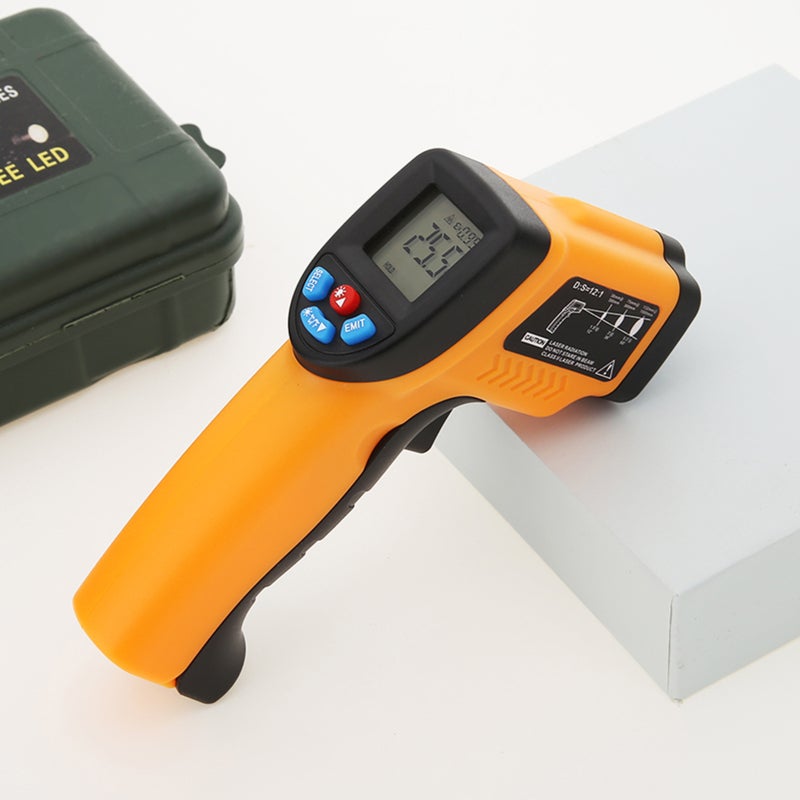 Infrared Thermometer Orange Handheld High Accuracy Digital Infrared Thermometer - Backlit LCD Display Adjustable Emissivity Non-contact Digital Thermometer for Indoor Outdoor Extreme Temperature Measu - Image 5