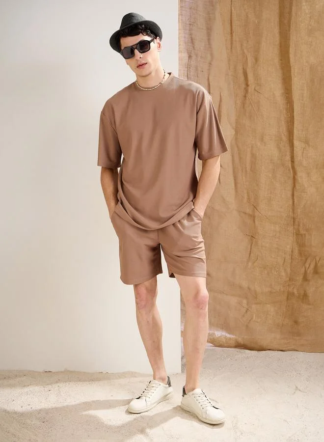 SASSAFRAS Sassafras Men Brown Waffle Textured Straight Fit Shorts