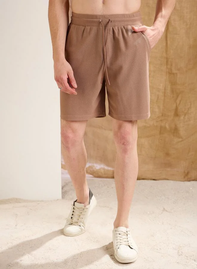 SASSAFRAS Sassafras Men Brown Waffle Textured Straight Fit Shorts