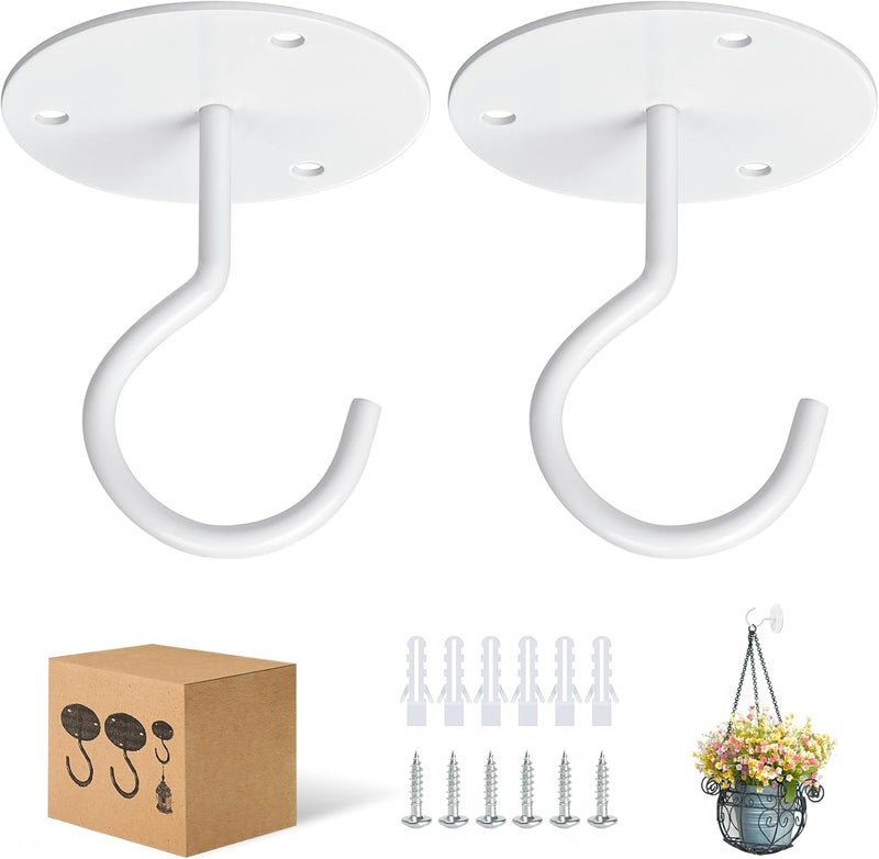 RELBRO Ceiling Hooks, Metal Hanging Ceiling Plant Hangers Indoor Outdoor, Heavy Duty, White, 2 Pcs - Image 1