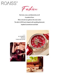 roaiss 2PCS Women's Leather Strap Bracelet Watch Set Analog Display Round Dial Quartz Watch with Four-Leaf Clover Bracelet Elegant Watch Set as Gift for Ladies  - Image 3