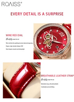 roaiss 2PCS Women's Leather Strap Bracelet Watch Set Analog Display Round Dial Quartz Watch with Four-Leaf Clover Bracelet Elegant Watch Set as Gift for Ladies  - Image 5