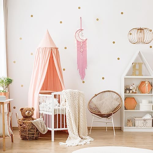 ANROYE Macrame Moon Dream Catcher for Girl, Pink Boho Crescent Dreamcatcher for Bedroom Adult, Handmade Kids Nursery Room Wall Hanging with Star Pendant for Teen, Bohemian Home Decoration Idea - Image 4