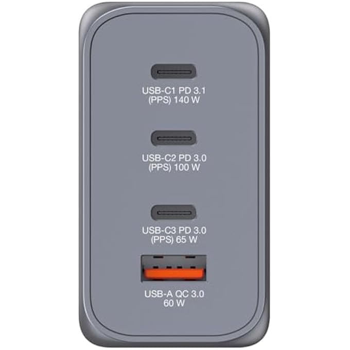VERBATIM GAN CHARGER 240 W, 4 PORTS USB-C CHARGER, POWER ADAPTER WITH 3 X USB-C AND 1 X USB-A, FAST CHARGER AS MULTIPLE PLUG, FOR APPLE MACBOOK, NOTEBOOK, IPAD, IPHONE - Image 2