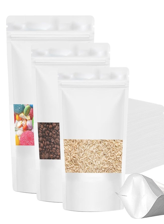 SKY FLEXI PACK Matte Finish White Zip Lock Stand Up Pouches | 3 Different Sizes Combo | Pack of 150 (50 Each) | Reusable Airtight Storage Bags with Transparent Window | Multi-Purpose Polyester Pouch - Image 1