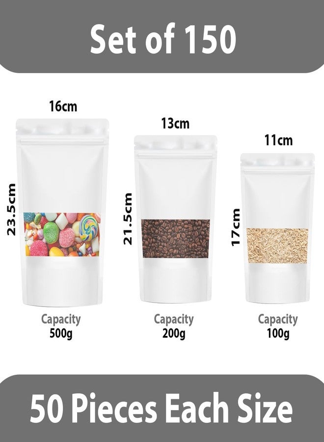 SKY FLEXI PACK Matte Finish White Zip Lock Stand Up Pouches | 3 Different Sizes Combo | Pack of 150 (50 Each) | Reusable Airtight Storage Bags with Transparent Window | Multi-Purpose Polyester Pouch - Image 3