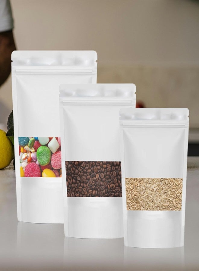 SKY FLEXI PACK Matte Finish White Zip Lock Stand Up Pouches | 3 Different Sizes Combo | Pack of 150 (50 Each) | Reusable Airtight Storage Bags with Transparent Window | Multi-Purpose Polyester Pouch - Image 4