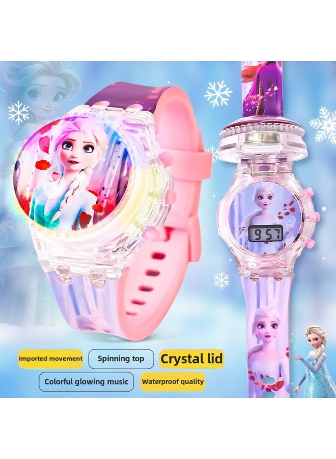 Children And Girls Electronic Watch Luminous Rotating Top Cartoon Melody Kulomi Big Ear Dog Girl Toy Gift-Color:Cinnamon Dog/lighting Music Rotating Watch - Image 2