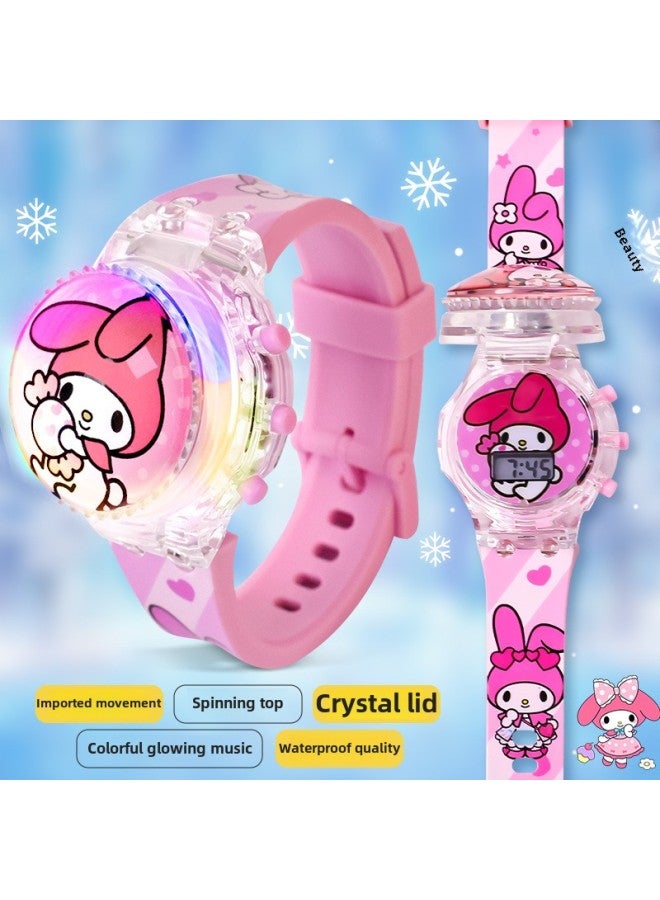 Children And Girls Electronic Watch Luminous Rotating Top Cartoon Melody Kulomi Big Ear Dog Girl Toy Gift-Color:Cinnamon Dog/lighting Music Rotating Watch - Image 4