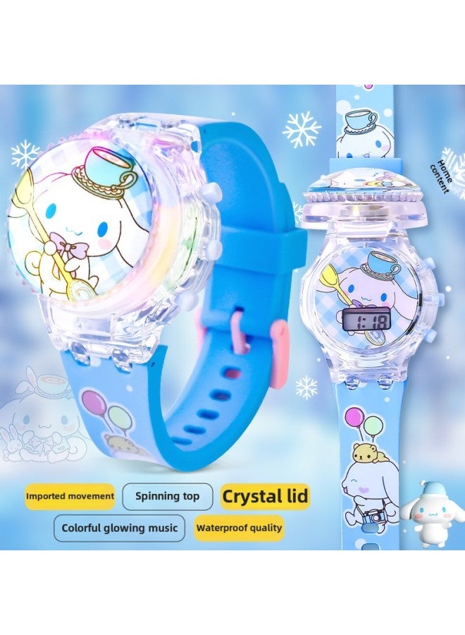 Children And Girls Electronic Watch Luminous Rotating Top Cartoon Melody Kulomi Big Ear Dog Girl Toy Gift-Color:Cinnamon Dog/lighting Music Rotating Watch - Image 1