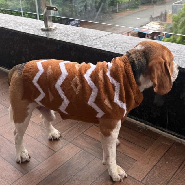Lulala Dog Sweater – Cozy Warm Knitted Coat for Small & Medium Dogs, Brown with White Zigzag Pattern – Soft & Comfortable Winter Apparel for Pets - Image 2