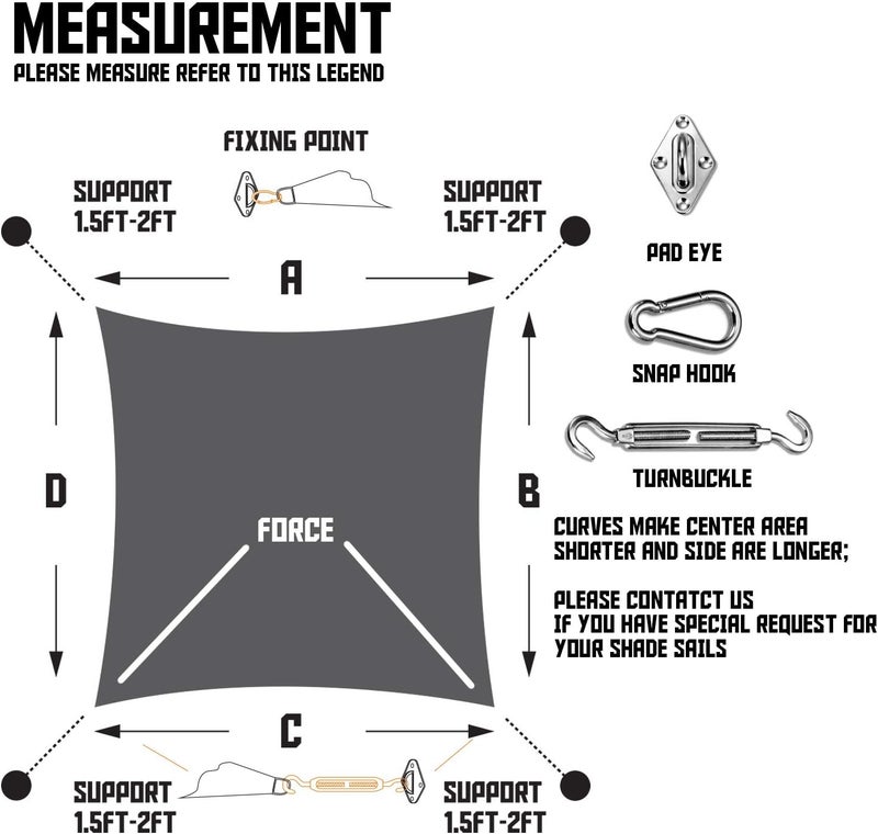 Tang Sunshades Depot Quadrilateral Sun Shade Sail Hardware kit Set 8 Inches Super Heavy Duty - Image 5