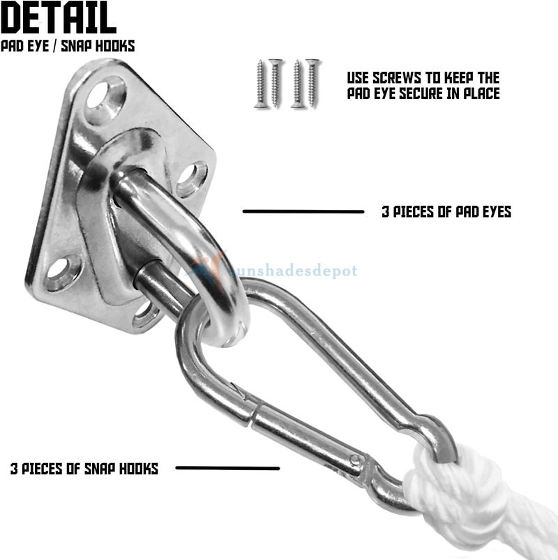 Tang Sunshades Depot Quadrilateral Sun Shade Sail Hardware kit Set 8 Inches Super Heavy Duty - Image 2