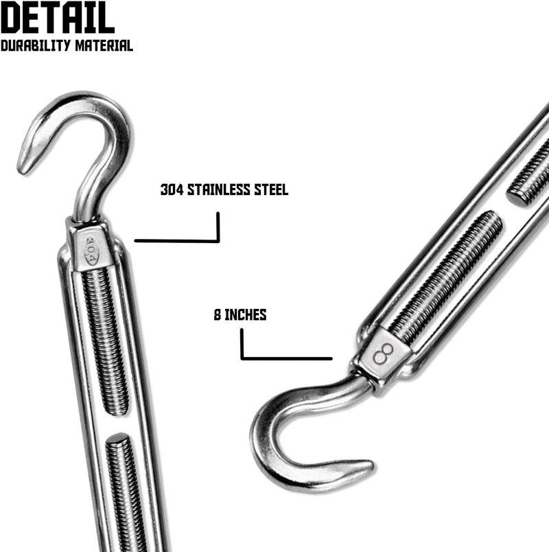 Tang Sunshades Depot Quadrilateral Sun Shade Sail Hardware kit Set 8 Inches Super Heavy Duty - Image 4