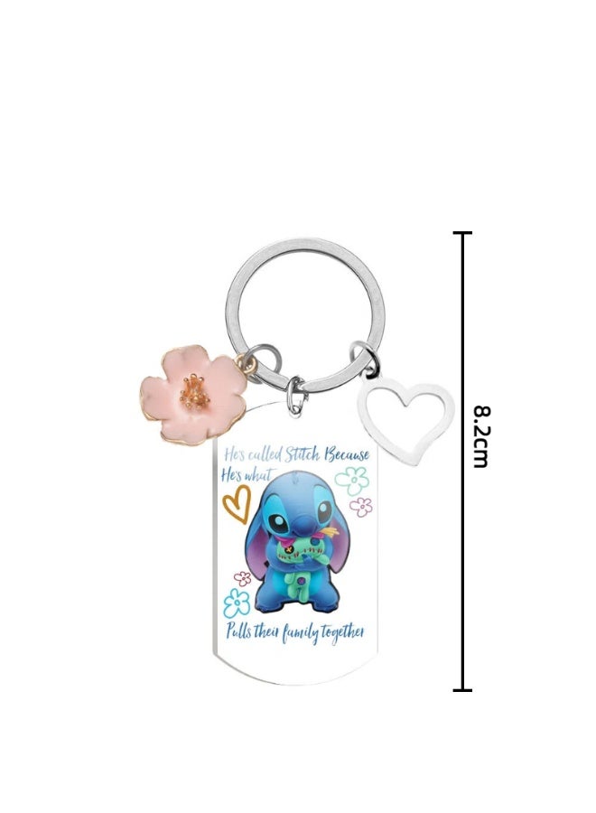 2-Piece Lilo & Stitch Keychain Set with Watercolor Flower & Heart Charms - Image 2