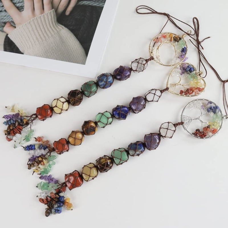 iSTONE Handmade Crystal Window Car Hanging Ornaments 7 Chakra Home Decoration Feng Shui Ornament Yoga Meditation Car Decoration Tumbled Palm Stones Christmas Decorations Ornaments (Style 5) - Image 3