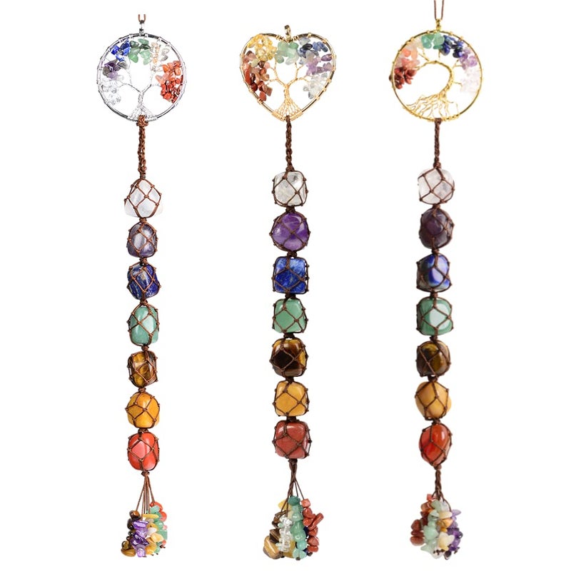 iSTONE Handmade Crystal Window Car Hanging Ornaments 7 Chakra Home Decoration Feng Shui Ornament Yoga Meditation Car Decoration Tumbled Palm Stones Christmas Decorations Ornaments (Style 5) - Image 1