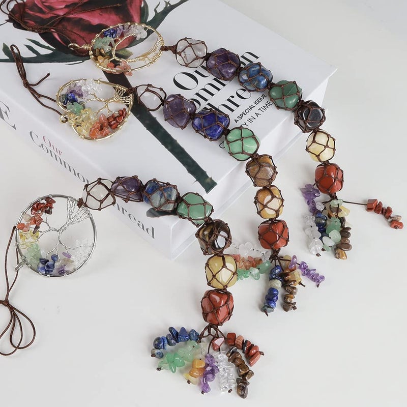 iSTONE Handmade Crystal Window Car Hanging Ornaments 7 Chakra Home Decoration Feng Shui Ornament Yoga Meditation Car Decoration Tumbled Palm Stones Christmas Decorations Ornaments (Style 5) - Image 2