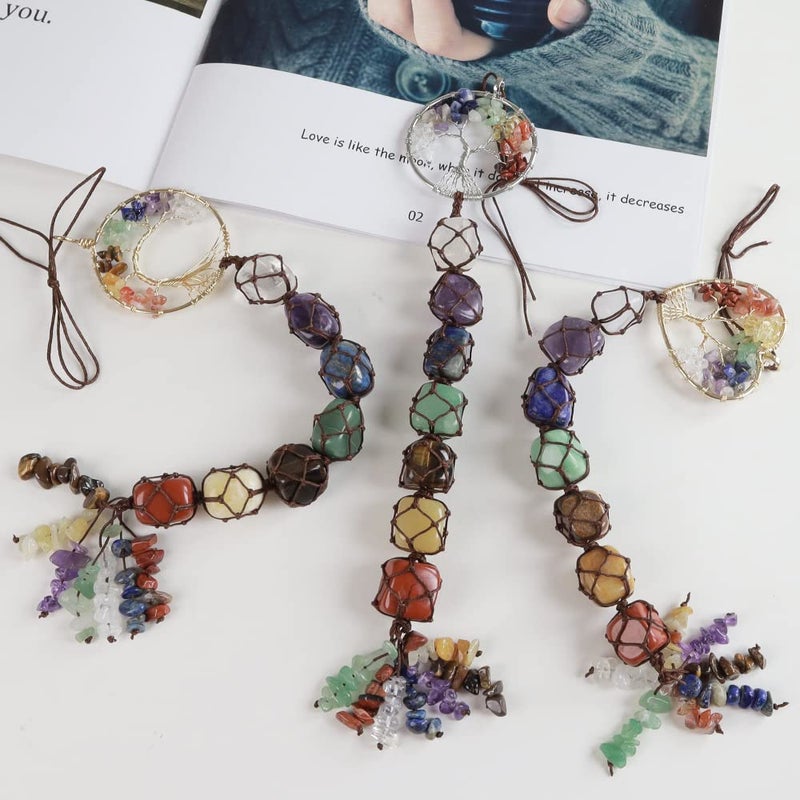 iSTONE Handmade Crystal Window Car Hanging Ornaments 7 Chakra Home Decoration Feng Shui Ornament Yoga Meditation Car Decoration Tumbled Palm Stones Christmas Decorations Ornaments (Style 5) - Image 4