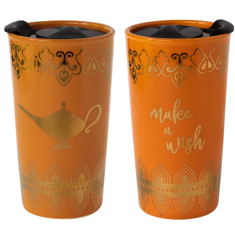 Disney Aladdin MAKE A WISH Travel Coffee Mug 16oz Insulated Ceramic ToGo Cup with Lid Keeps Drinks Hot Cold For Hours Gift for Teens Adults Women Officially Licensed
