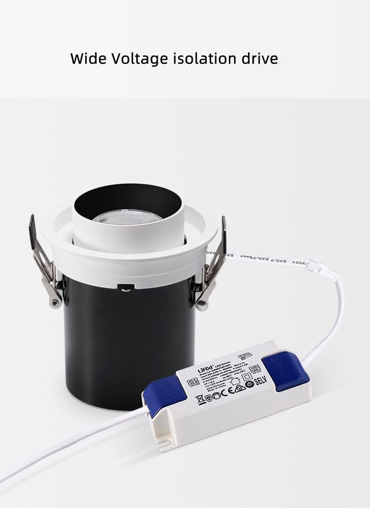 Harold Electricals سبوت لايت هارولد إلكتريكالز معدني 12 واط قابل للتعديل شبه مدمج أسطواني COB، ضوء موجه للإضاءة الداخلية، غرفة المعيشة، سقف معلق، غرفة النوم، المطبخ، الاستوديو - جسم أبيض (أبيض دافئ) 72x105 مم - Image 4