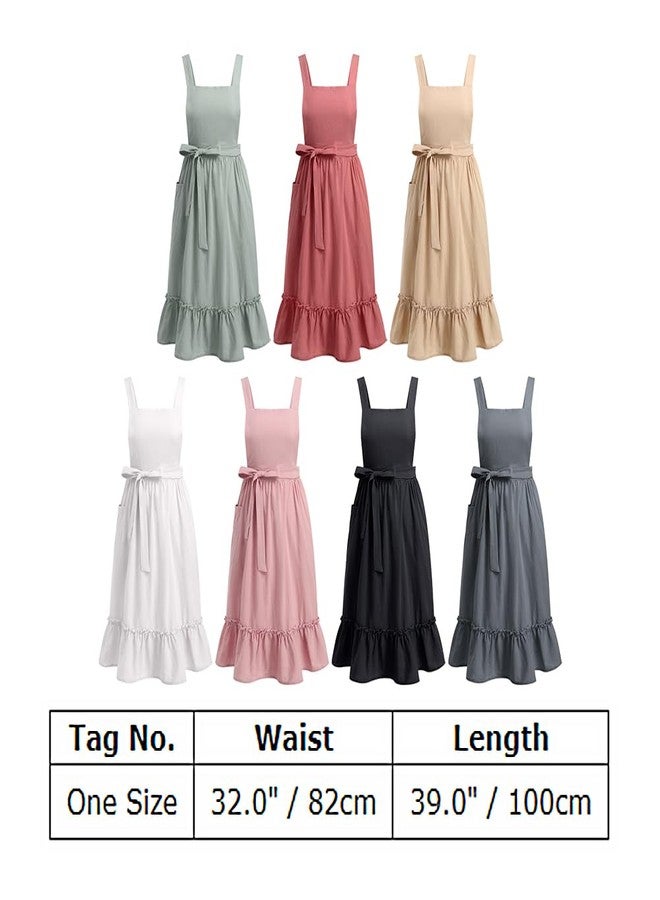 ODIZLI Cute Aprons For Women With Pockets Pinafore Apron Cross Back Aprons For Women Housewife Garden Cooking Baking Pottery Pinafore Apron Art Smock Japanese Apron Sage Green One Size - Image 5