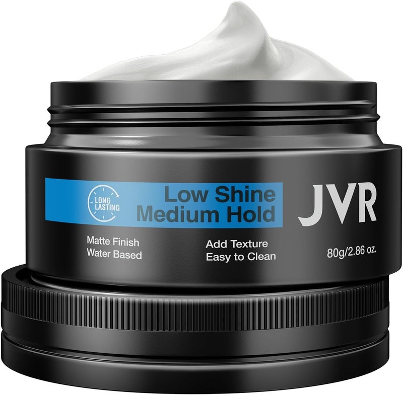 JVR Hair Clay for Men Matte Clay with Medium Hold Low Shine Hair Styling Pomade for Volumising Defining Texturising Long Lasting Easy To Wash Out for all Hairstyles Cream 80g